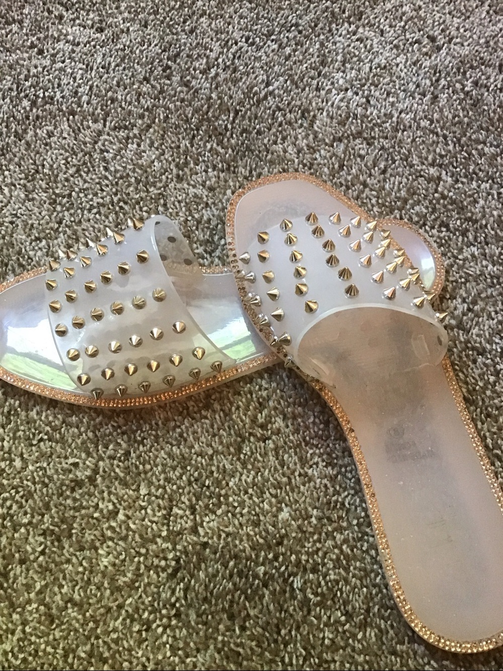 Nicole Miller Jelly Slide Sandals Womens 8 Clear Gold Studded Rhinestone - Picture 2 of 4